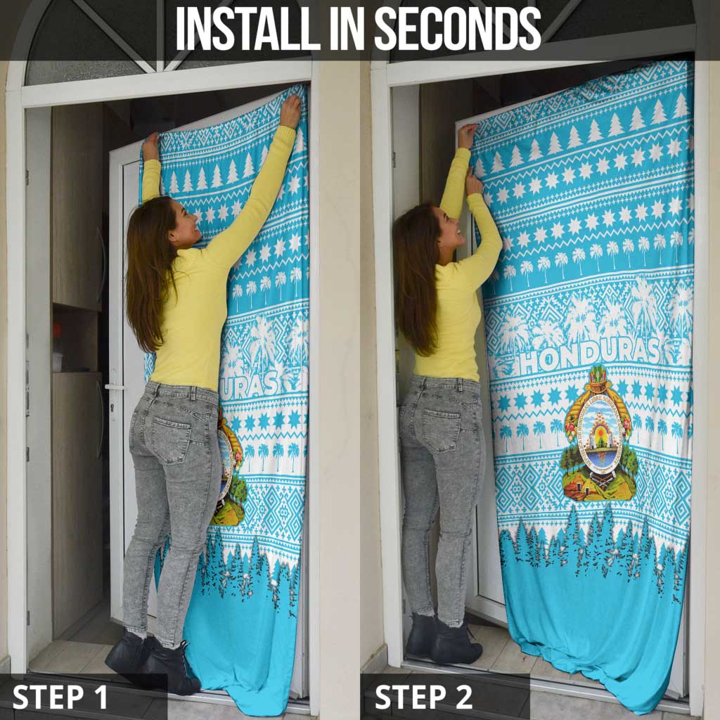 Honduras Christmas Door Cover with National Emblem Palm Trees and Snowflake Pattern Design - Wonder Print Shop