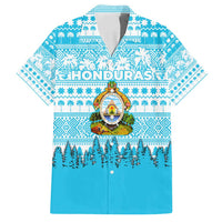 Honduras Christmas Family Matching Long Sleeve Bodycon Dress and Hawaiian Shirt with National Emblem Palm Trees and Snowflake Pattern Design - Wonder Print Shop
