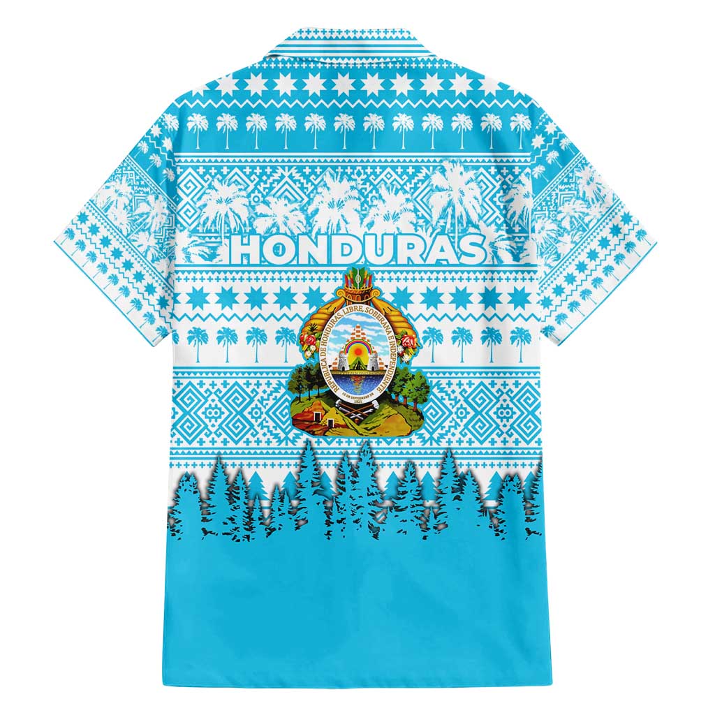Honduras Christmas Family Matching Long Sleeve Bodycon Dress and Hawaiian Shirt with National Emblem Palm Trees and Snowflake Pattern Design - Wonder Print Shop