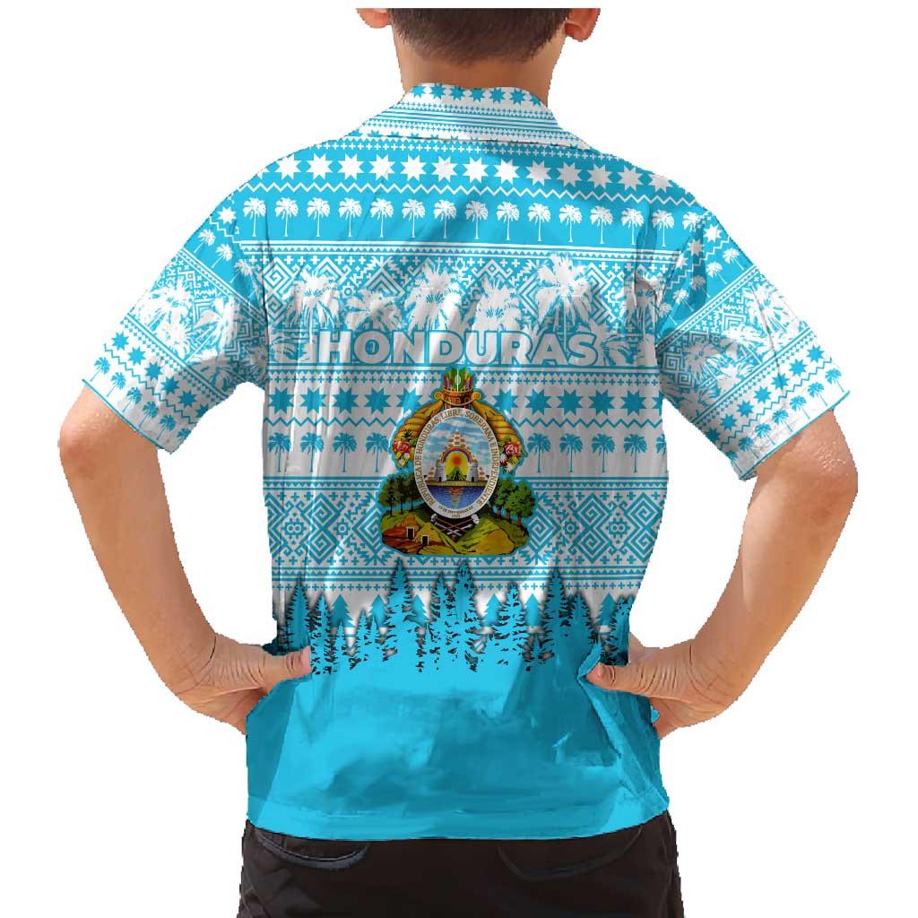 Honduras Christmas Family Matching Mermaid Dress and Hawaiian Shirt with National Emblem Palm Trees and Snowflake Pattern Design - Wonder Print Shop