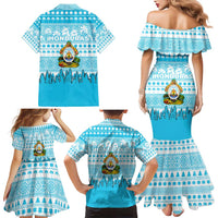 Honduras Christmas Family Matching Mermaid Dress and Hawaiian Shirt with National Emblem Palm Trees and Snowflake Pattern Design - Wonder Print Shop