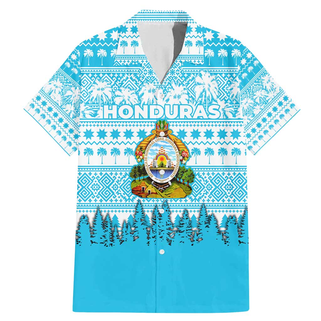 Honduras Christmas Family Matching Mermaid Dress and Hawaiian Shirt with National Emblem Palm Trees and Snowflake Pattern Design - Wonder Print Shop