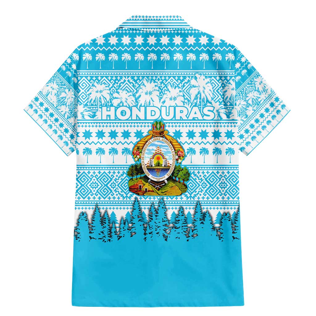 Honduras Christmas Family Matching Mermaid Dress and Hawaiian Shirt with National Emblem Palm Trees and Snowflake Pattern Design - Wonder Print Shop