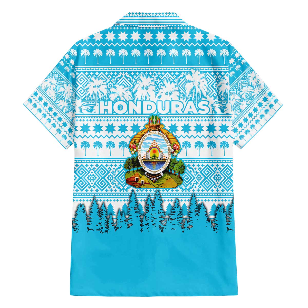 Honduras Christmas Family Matching Off The Shoulder Long Sleeve Dress and Hawaiian Shirt with National Emblem Palm Trees and Snowflake Pattern Design - Wonder Print Shop