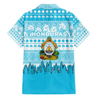 Honduras Christmas Family Matching Off The Shoulder Long Sleeve Dress and Hawaiian Shirt with National Emblem Palm Trees and Snowflake Pattern Design - Wonder Print Shop