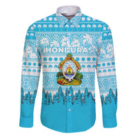Honduras Christmas Family Matching Off The Shoulder Long Sleeve Dress and Hawaiian Shirt with National Emblem Palm Trees and Snowflake Pattern Design - Wonder Print Shop