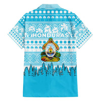 Honduras Christmas Family Matching Off Shoulder Maxi Dress and Hawaiian Shirt with National Emblem Palm Trees and Snowflake Pattern Design - Wonder Print Shop