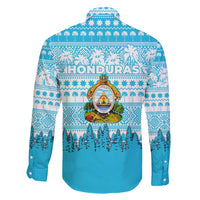 Honduras Christmas Family Matching Off Shoulder Maxi Dress and Hawaiian Shirt with National Emblem Palm Trees and Snowflake Pattern Design - Wonder Print Shop