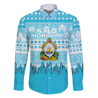 Honduras Christmas Family Matching Off Shoulder Short Dress and Hawaiian Shirt with National Emblem Palm Trees and Snowflake Pattern Design - Wonder Print Shop