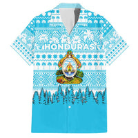 Honduras Christmas Family Matching Short Sleeve Bodycon Dress and Hawaiian Shirt with National Emblem Palm Trees and Snowflake Pattern Design - Wonder Print Shop