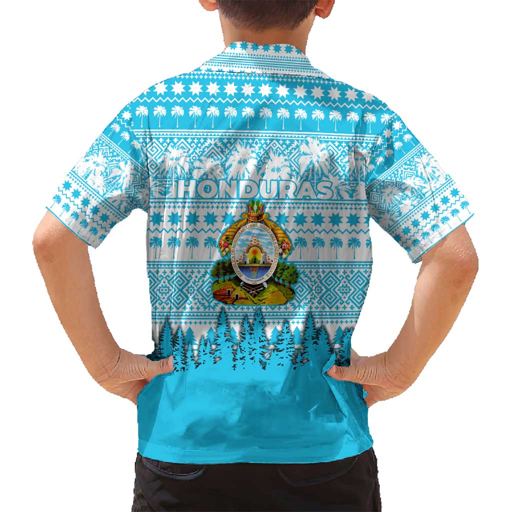 Honduras Christmas Family Matching Summer Maxi Dress and Hawaiian Shirt with National Emblem Palm Trees and Snowflake Pattern Design - Wonder Print Shop