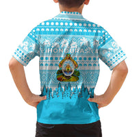 Honduras Christmas Family Matching Summer Maxi Dress and Hawaiian Shirt with National Emblem Palm Trees and Snowflake Pattern Design - Wonder Print Shop