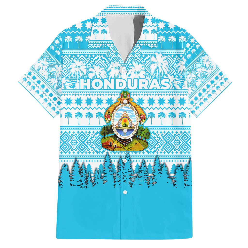 Honduras Christmas Family Matching Summer Maxi Dress and Hawaiian Shirt with National Emblem Palm Trees and Snowflake Pattern Design - Wonder Print Shop