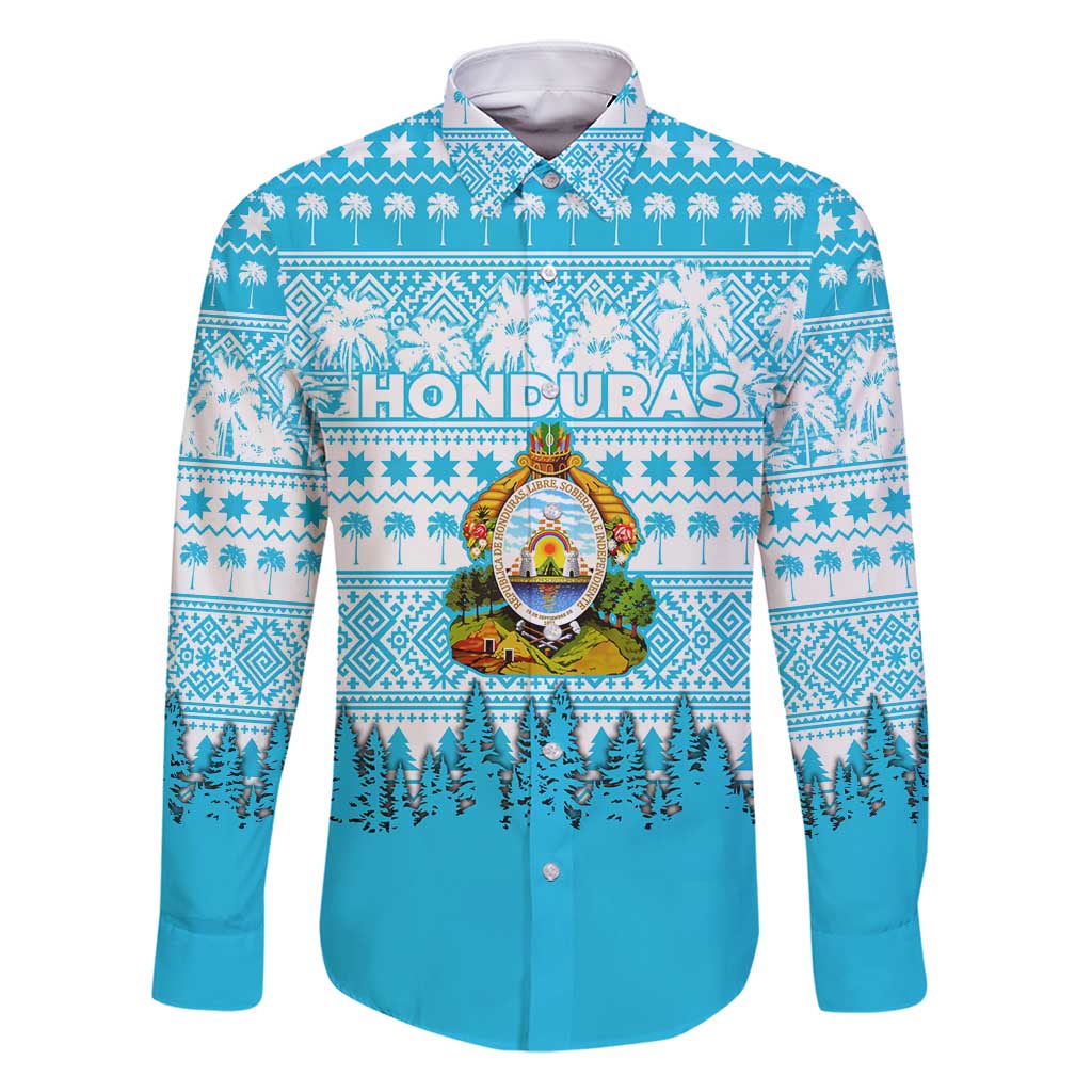 Honduras Christmas Family Matching Summer Maxi Dress and Hawaiian Shirt with National Emblem Palm Trees and Snowflake Pattern Design - Wonder Print Shop