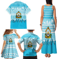 Honduras Christmas Family Matching Tank Maxi Dress and Hawaiian Shirt with National Emblem Palm Trees and Snowflake Pattern Design - Wonder Print Shop