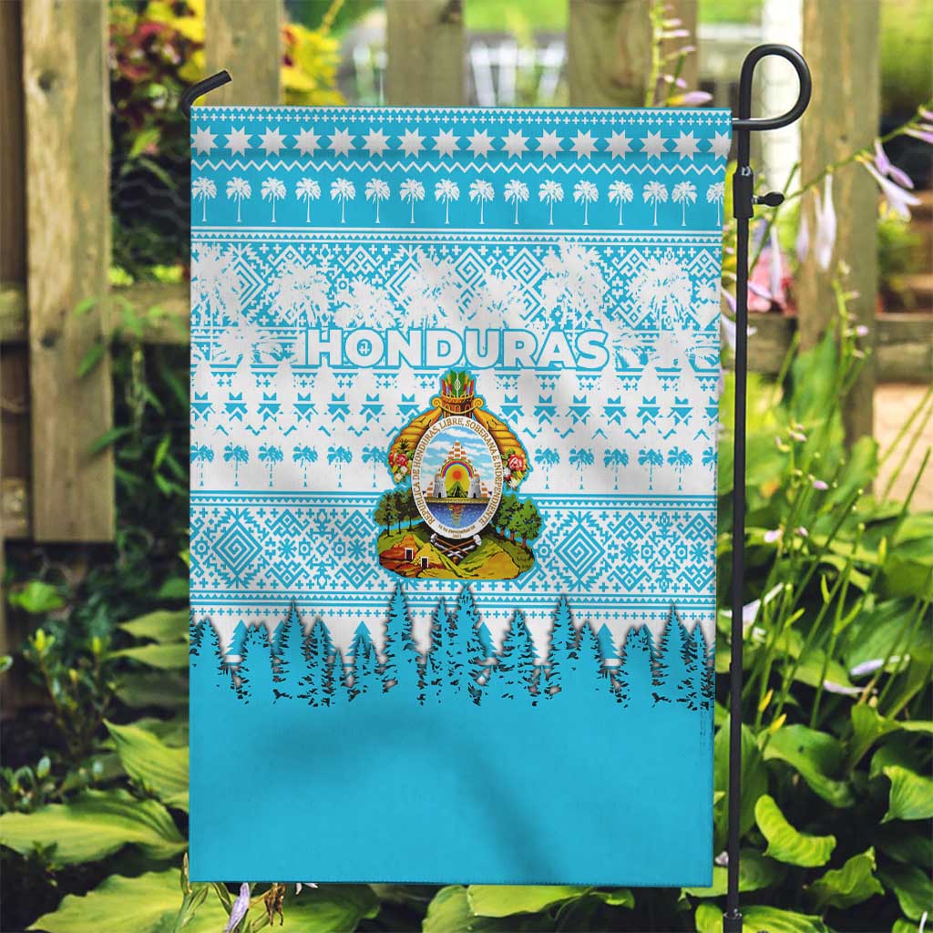Honduras Christmas Garden Flag with National Emblem Palm Trees and Snowflake Pattern Design - Wonder Print Shop