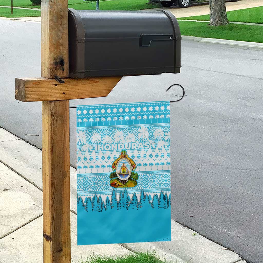 Honduras Christmas Garden Flag with National Emblem Palm Trees and Snowflake Pattern Design - Wonder Print Shop