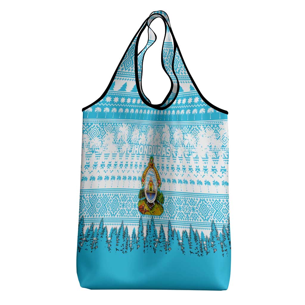Honduras Christmas Grocery Bag with National Emblem Palm Trees and Snowflake Pattern Design - Wonder Print Shop