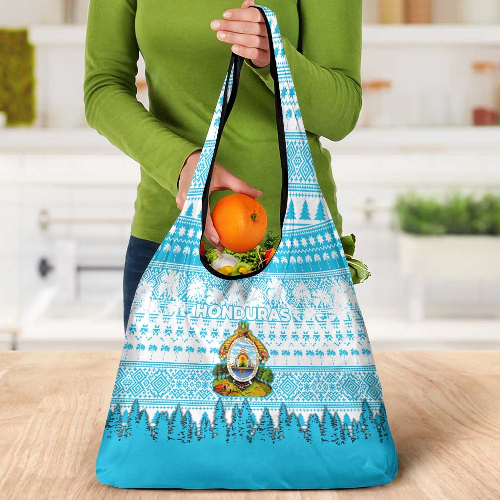 Honduras Christmas Grocery Bag with National Emblem Palm Trees and Snowflake Pattern Design - Wonder Print Shop