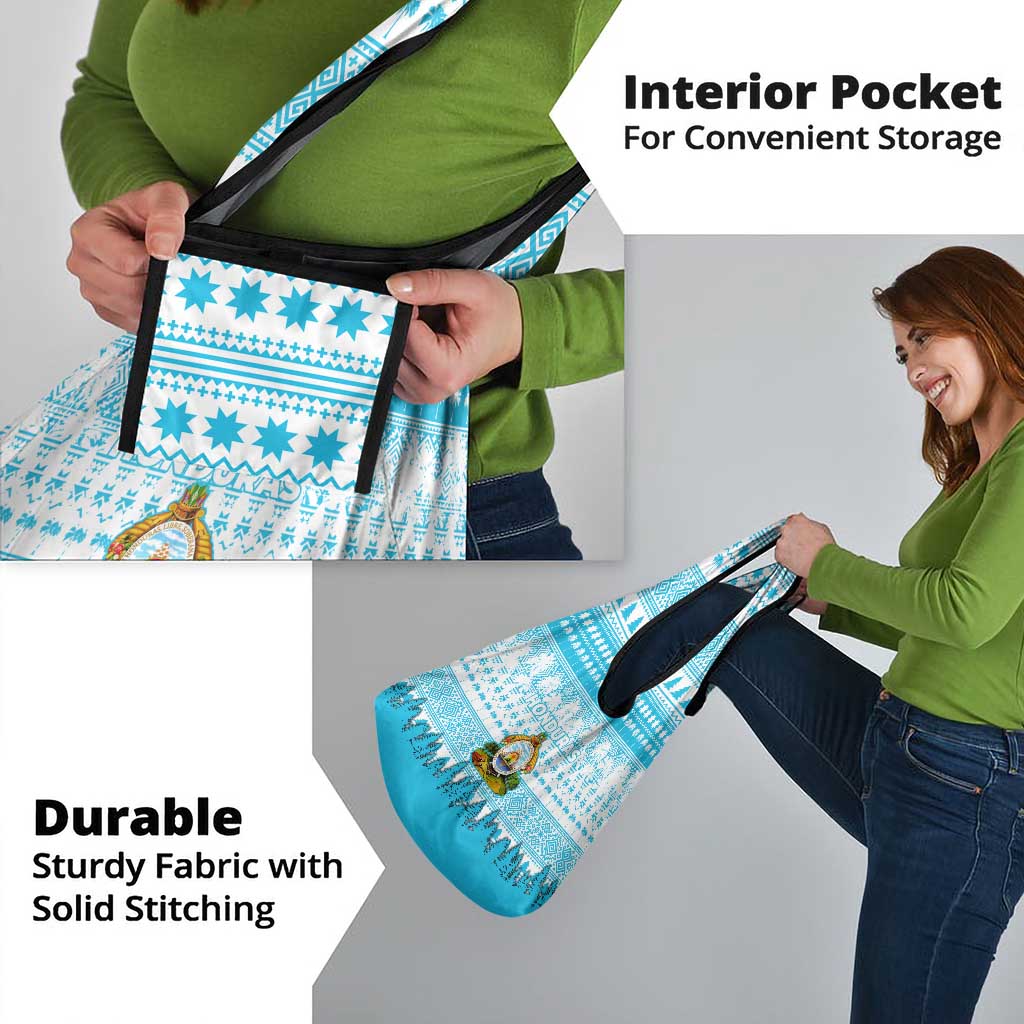 Honduras Christmas Grocery Bag with National Emblem Palm Trees and Snowflake Pattern Design - Wonder Print Shop