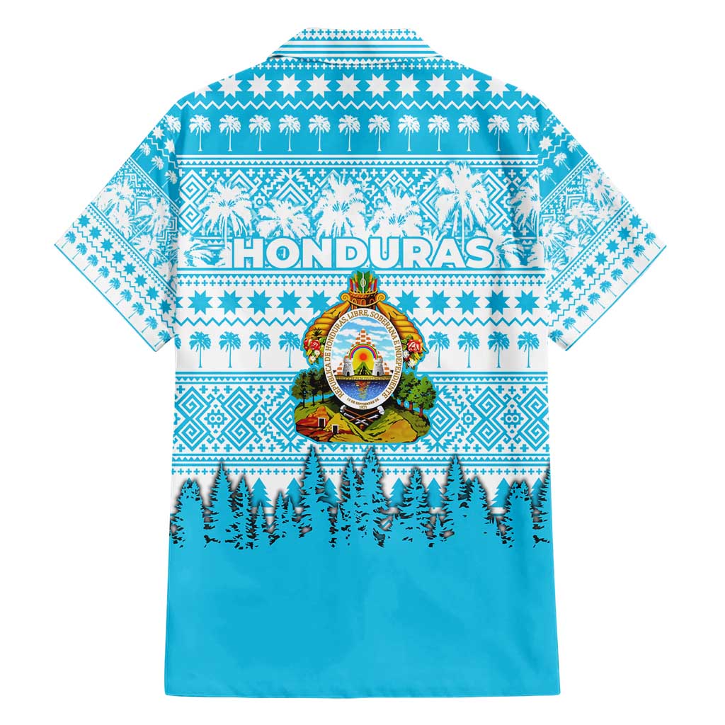 Honduras Christmas Hawaiian Shirt with National Emblem Palm Trees and Snowflake Pattern Design - Wonder Print Shop