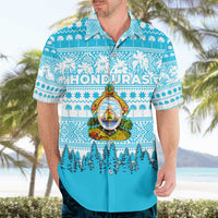 Honduras Christmas Hawaiian Shirt with National Emblem Palm Trees and Snowflake Pattern Design - Wonder Print Shop