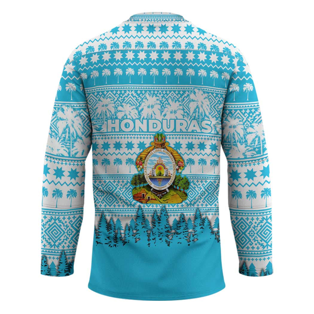 Honduras Christmas Hockey Jersey with National Emblem Palm Trees and Snowflake Pattern Design - Wonder Print Shop