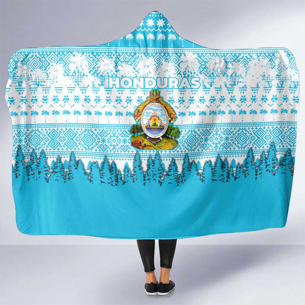 Honduras Christmas Hooded Blanket with National Emblem Palm Trees and Snowflake Pattern Design - Wonder Print Shop