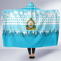 Honduras Christmas Hooded Blanket with National Emblem Palm Trees and Snowflake Pattern Design - Wonder Print Shop
