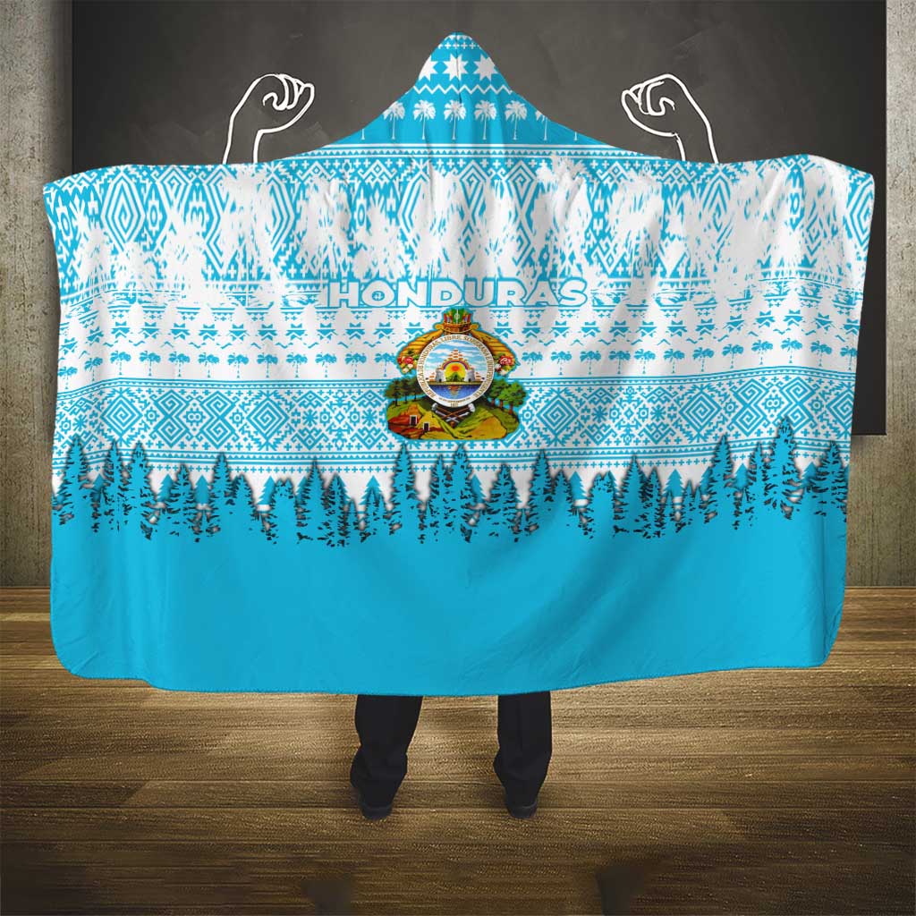 Honduras Christmas Hooded Blanket with National Emblem Palm Trees and Snowflake Pattern Design - Wonder Print Shop