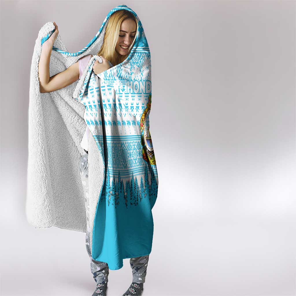 Honduras Christmas Hooded Blanket with National Emblem Palm Trees and Snowflake Pattern Design - Wonder Print Shop