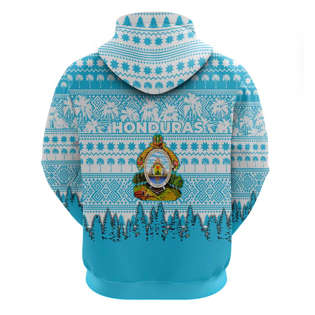 Honduras Christmas Hoodie with National Emblem Palm Trees and Snowflake Pattern Design - Wonder Print Shop