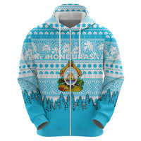 Honduras Christmas Hoodie with National Emblem Palm Trees and Snowflake Pattern Design - Wonder Print Shop