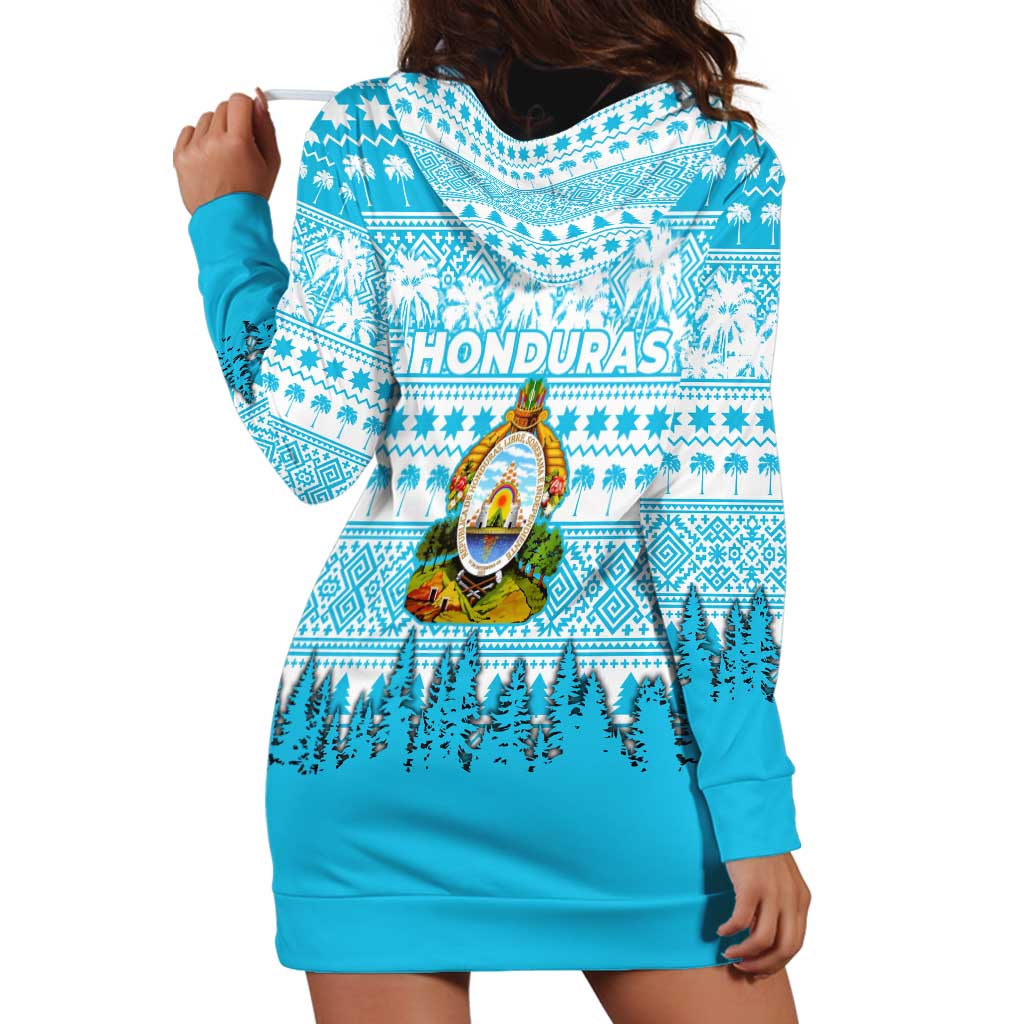 Honduras Christmas Hoodie Dress with National Emblem Palm Trees and Snowflake Pattern Design - Wonder Print Shop