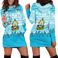 Honduras Christmas Hoodie Dress with National Emblem Palm Trees and Snowflake Pattern Design - Wonder Print Shop