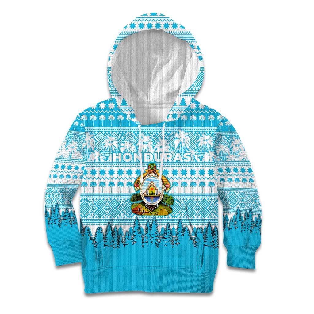 Honduras Christmas Kid Hoodie with National Emblem Palm Trees and Snowflake Pattern Design - Wonder Print Shop