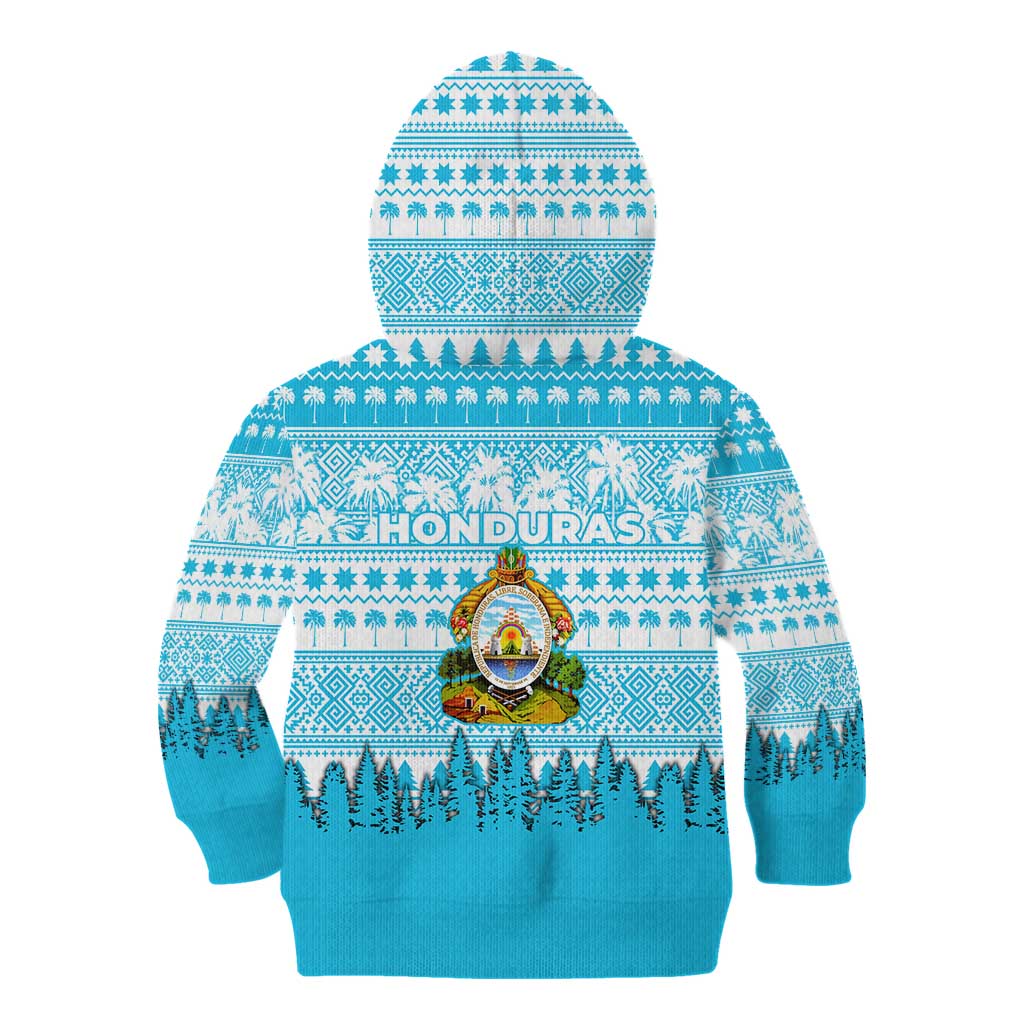 Honduras Christmas Kid Hoodie with National Emblem Palm Trees and Snowflake Pattern Design - Wonder Print Shop