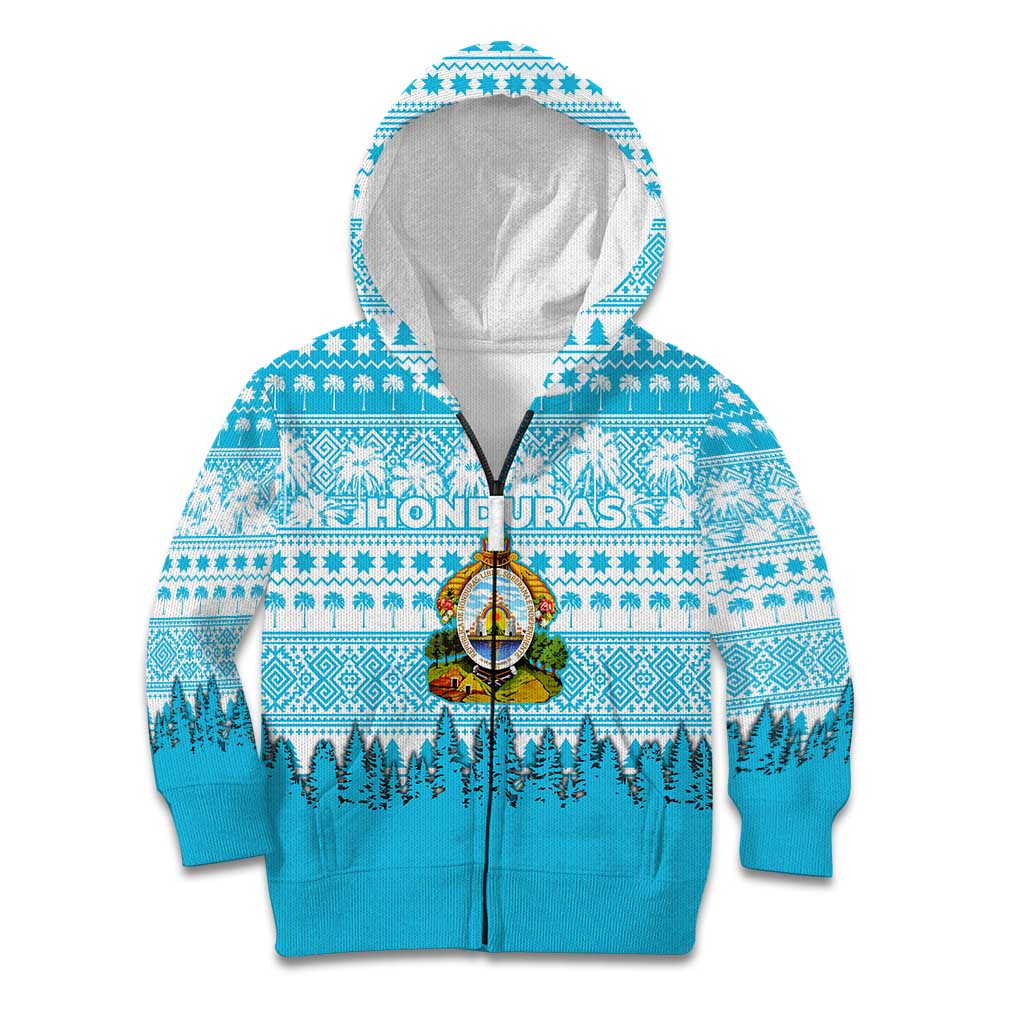 Honduras Christmas Kid Hoodie with National Emblem Palm Trees and Snowflake Pattern Design - Wonder Print Shop