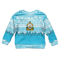 Honduras Christmas Kid Ugly Christmas Sweater with National Emblem Palm Trees and Snowflake Pattern Design - Wonder Print Shop