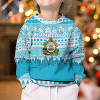 Honduras Christmas Kid Ugly Christmas Sweater with National Emblem Palm Trees and Snowflake Pattern Design - Wonder Print Shop