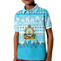 Honduras Christmas Kid Polo Shirt with National Emblem Palm Trees and Snowflake Pattern Design - Wonder Print Shop
