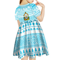 Honduras Christmas Kid Short Sleeve Dress with National Emblem Palm Trees and Snowflake Pattern Design - Wonder Print Shop