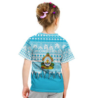Honduras Christmas Kid T Shirt with National Emblem Palm Trees and Snowflake Pattern Design - Wonder Print Shop