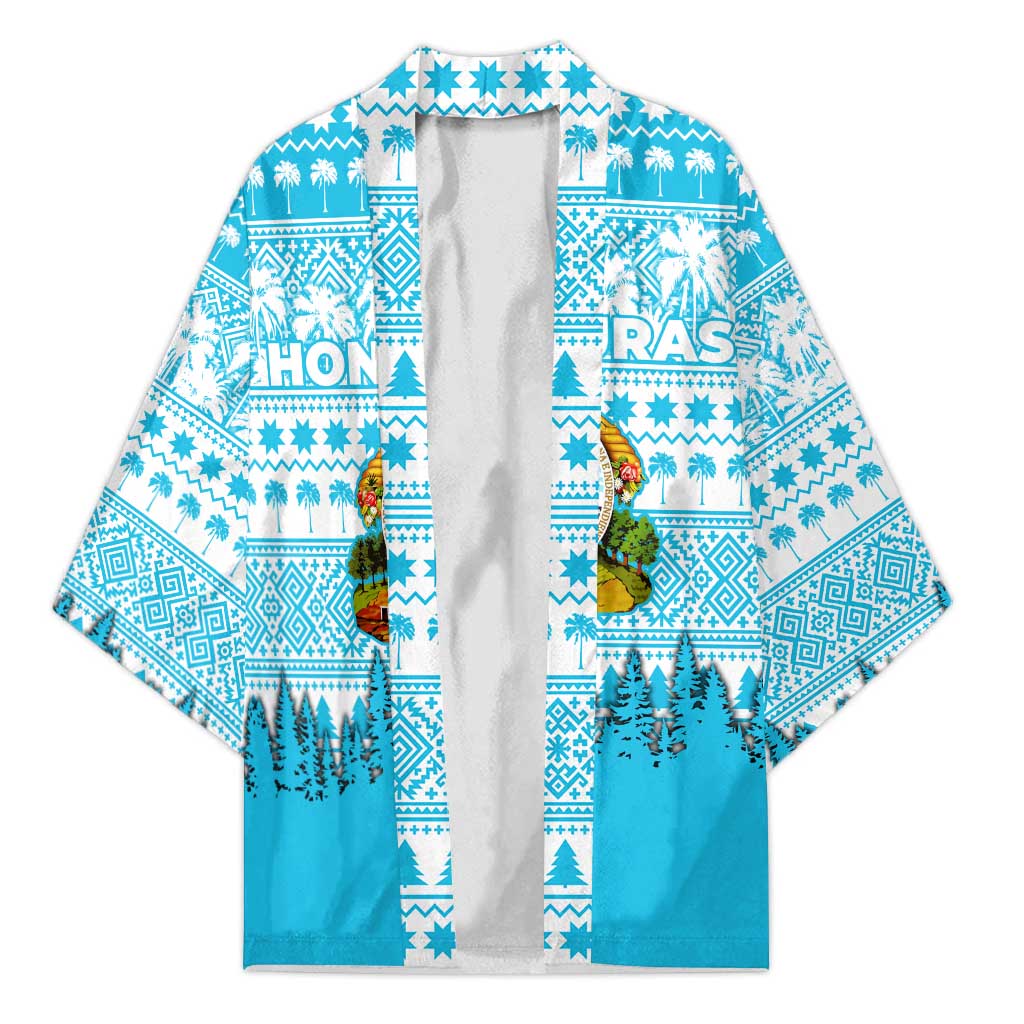 Honduras Christmas Kimono with National Emblem Palm Trees and Snowflake Pattern Design - Wonder Print Shop