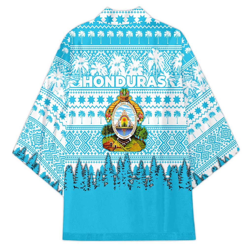 Honduras Christmas Kimono with National Emblem Palm Trees and Snowflake Pattern Design - Wonder Print Shop