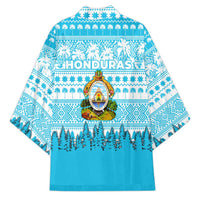 Honduras Christmas Kimono with National Emblem Palm Trees and Snowflake Pattern Design - Wonder Print Shop