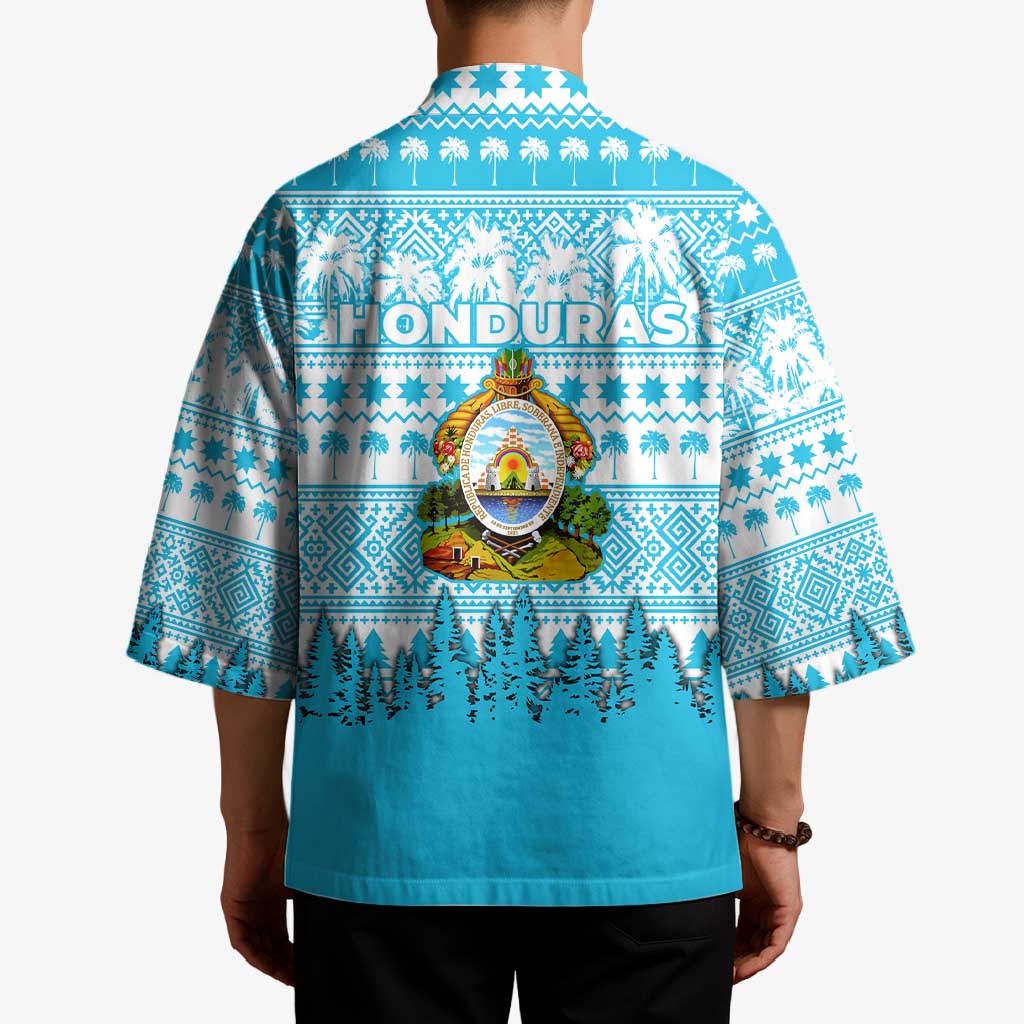 Honduras Christmas Kimono with National Emblem Palm Trees and Snowflake Pattern Design - Wonder Print Shop