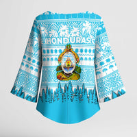 Honduras Christmas Kimono Sleeve Blouse with National Emblem Palm Trees and Snowflake Pattern Design - Wonder Print Shop