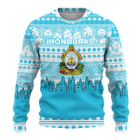 Honduras Christmas Ugly Christmas Sweater with National Emblem Palm Trees and Snowflake Pattern Design - Wonder Print Shop