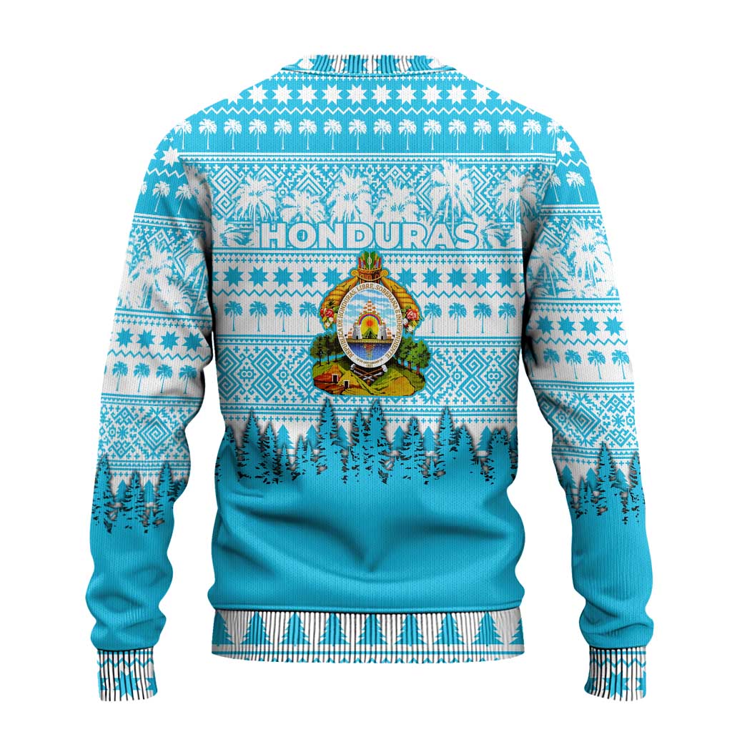 Honduras Christmas Ugly Christmas Sweater with National Emblem Palm Trees and Snowflake Pattern Design - Wonder Print Shop
